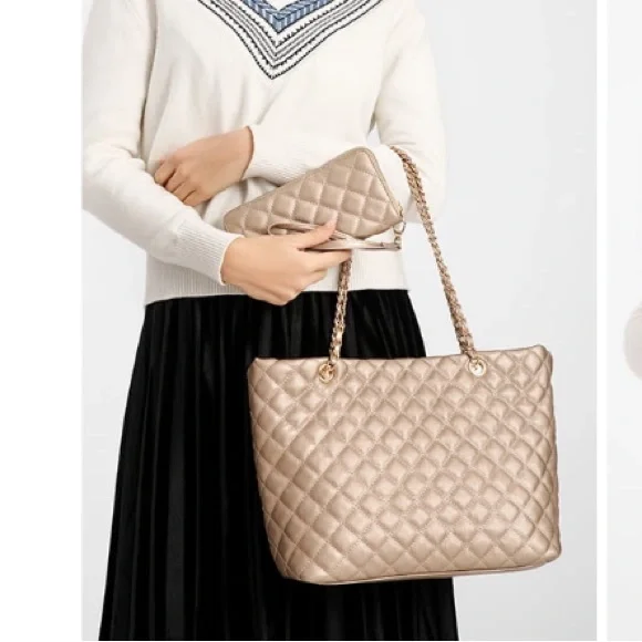 Give Them Glam Quilted Tote With Matching Wallet - Picture 2 of 4